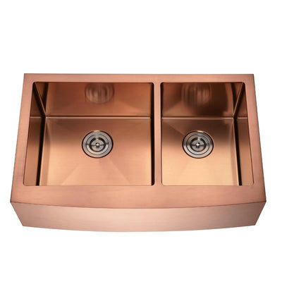 Rose Gold Brushed - Farmer Apron Double Kitchen Sink Size 32"x 20 "