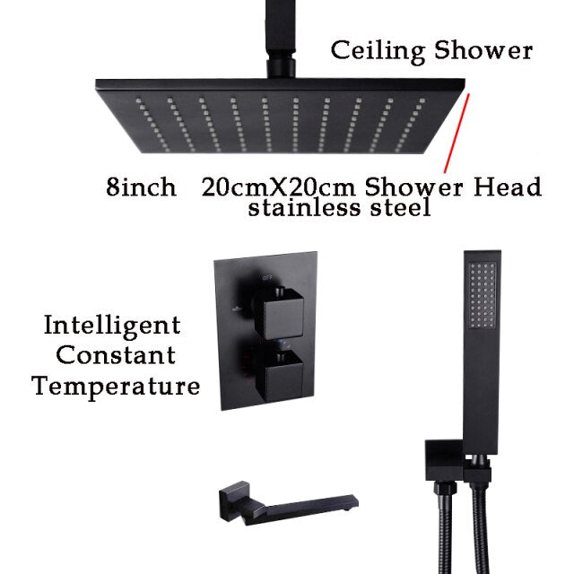 Black square thermostatic shower kit