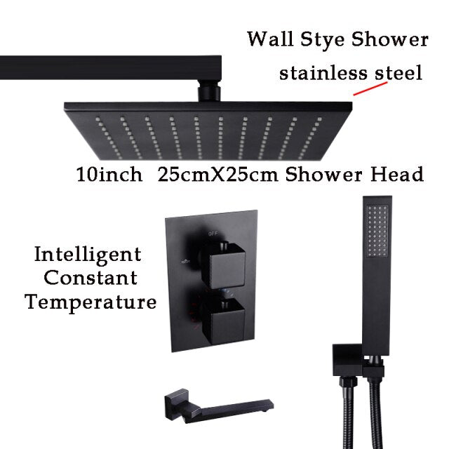Black square thermostatic shower kit