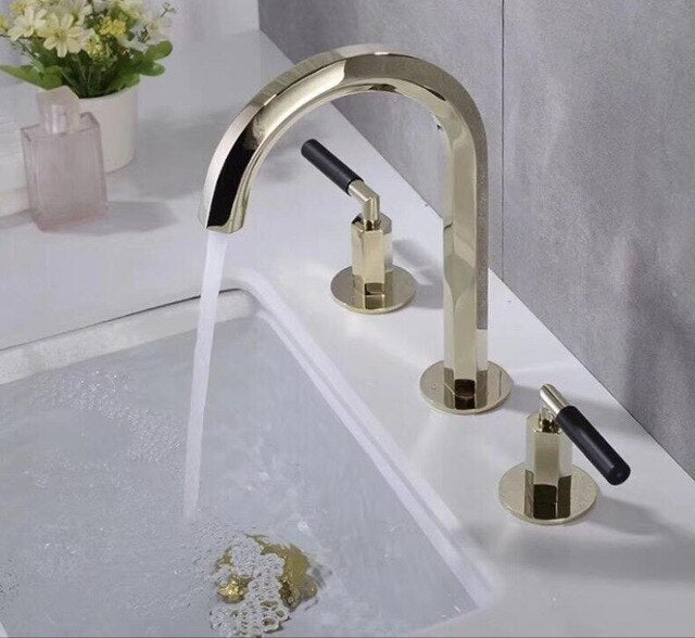 Polished Rose Gold Two Tone 8 Inch Widespread Faucet