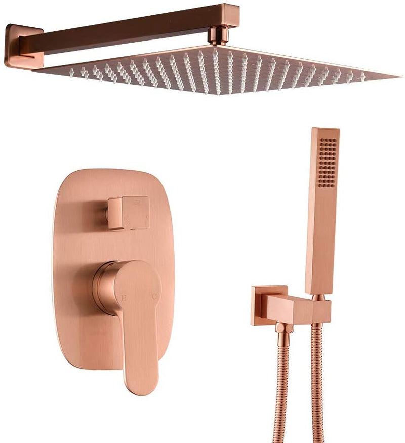 Copper Satin Gold 2 Way Diverter Pressure Balance Shower Kit With Square  10" Rain Shower head