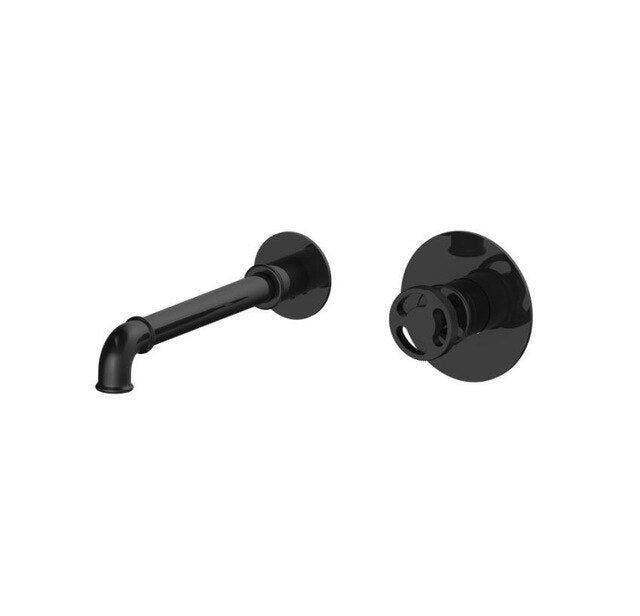 Matte Black Wall Mounted Round Wheels Handles Lavatory Faucet  XR8259