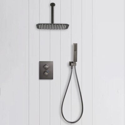 Gunmetal luxury bathroom wall shower kit Gun grey bath tap wall type concealed constant  shower set embedded thermostatic shower