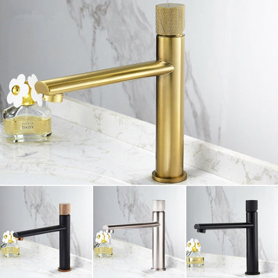 Brushed Gold/Matte Black/Brushed Nickel Tall Vessel Sink and Single Hole Lavatory Faucet
