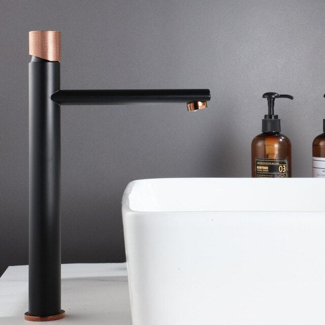 Brushed Gold/Matte Black/Brushed Nickel Tall Vessel Sink and Single Hole Lavatory Faucet