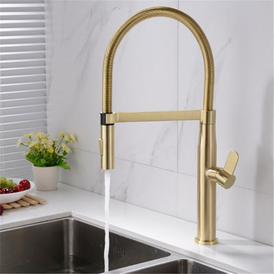 Brushed Gold- Matte Black Tall Kitchen Island Dual Pull Out Kitchen Faucet