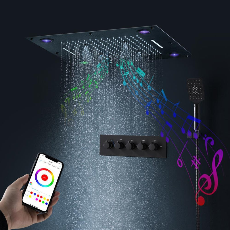 Smart LED 24" X 24" Inches Flush Ceiling Mount  Bluetooth Wifi Music Head Colorful LED Multi function Shower Kit