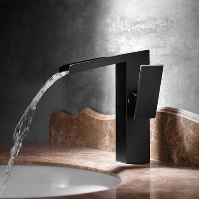 Brushed gold tall vessel modern waterfall bathroom faucet