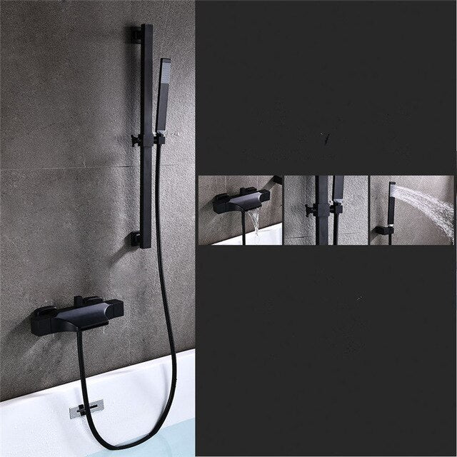 Black Gold and White Exposed Thermostatic Tubfiller and hand held srayer shower kit