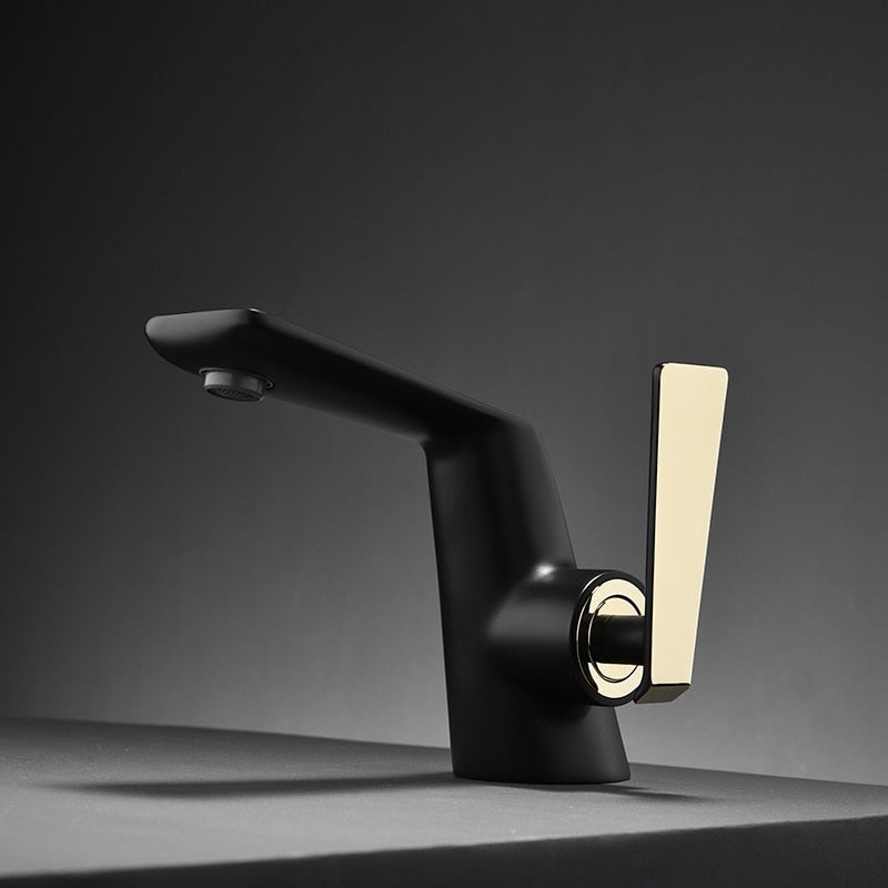 Matte Black with touch brushed gold single hole bathroom faucet