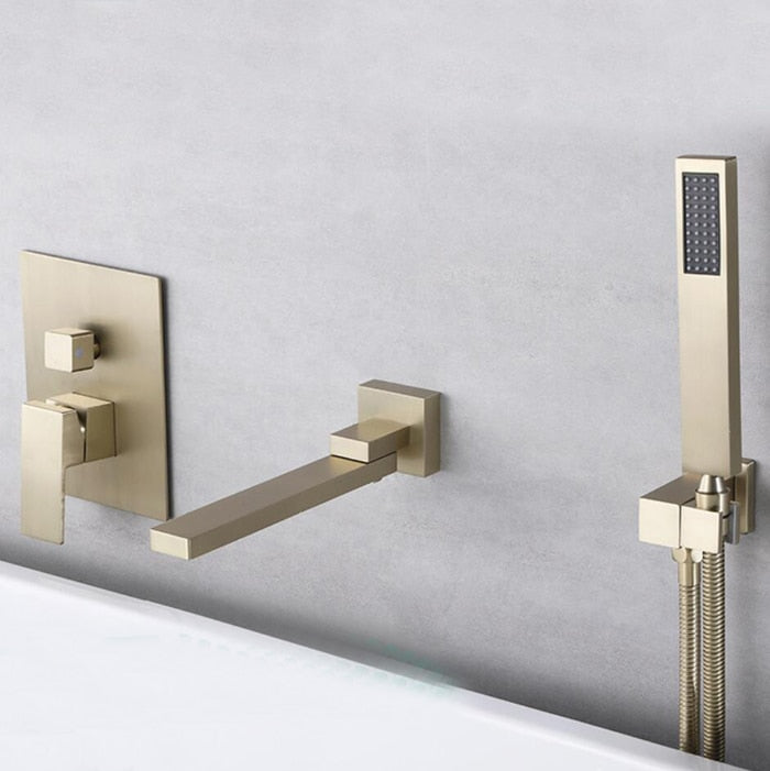 Brushed gold wall mounted bathtub filler faucet