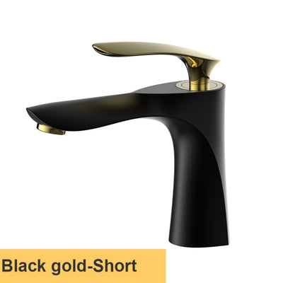 White with gold single hole bathroom faucet short and tall