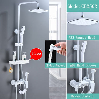 White exposed shower system kit