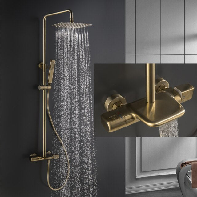 Brushed gold thermostatic shower kit