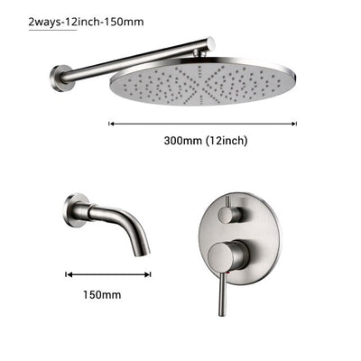 Brushed nickel 8-12 Inch Round rain head 2 and 3 way function shower kit