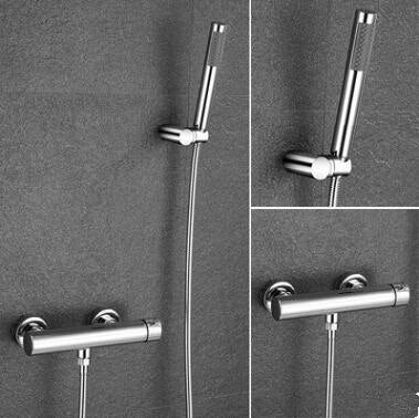 Gold polished exposed thermostatic shower with hand spray kit