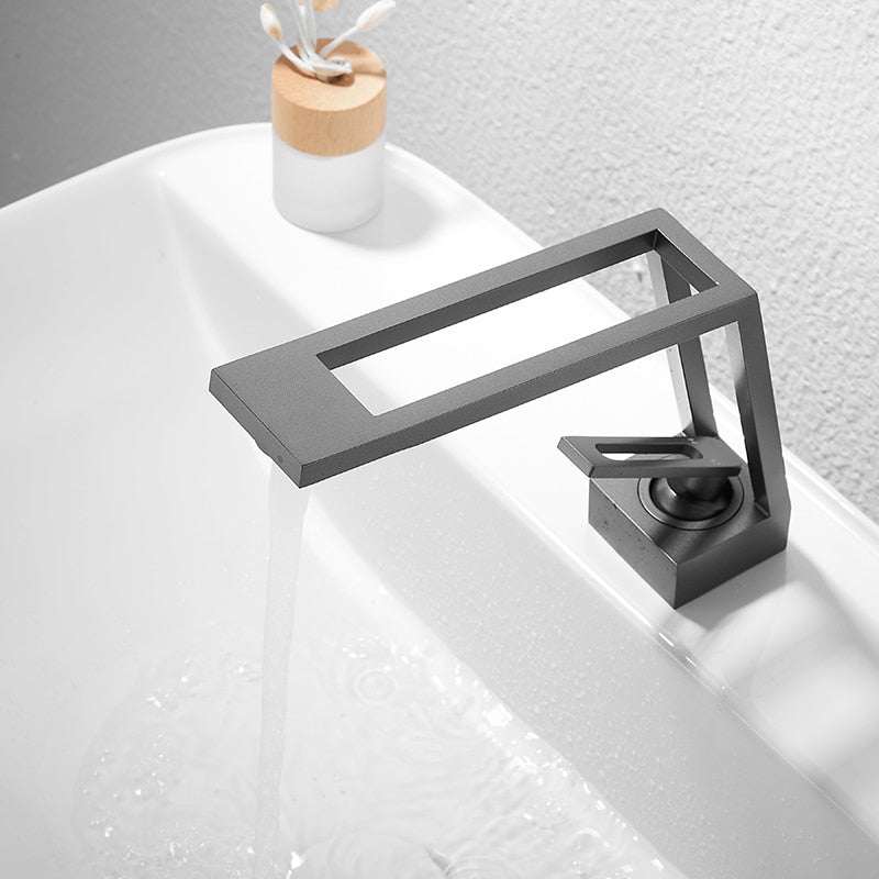 Grey single hole bathroom faucet