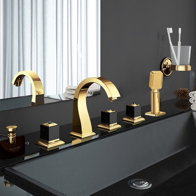 Gold-Rose Gold Polished Deck Mount 5 pieces battub filler faucet