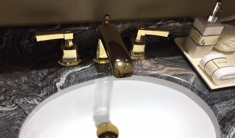 Gold polished 8" inch wide spread bathroom faucet