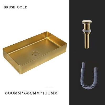 Brushed Gold-Grey Gun Rectangular Stainless Steel Vessel Sink