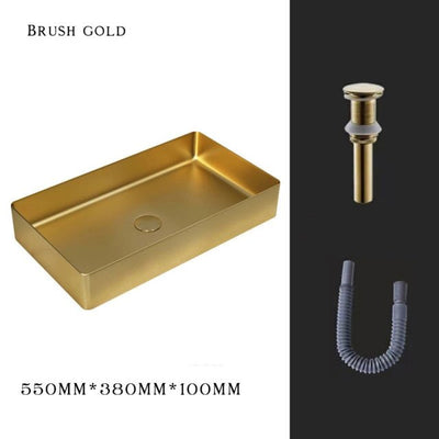 Brushed Gold-Grey Gun Rectangular Stainless Steel Vessel Sink
