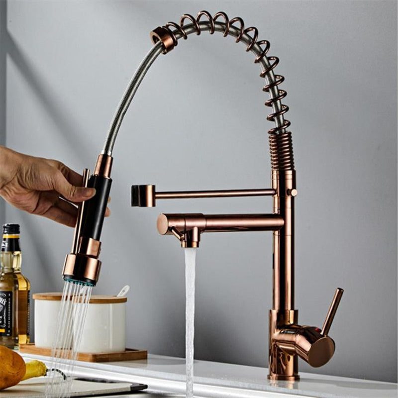 Rose gold chef industrial dual pull out spray and pot filler kitchen faucet