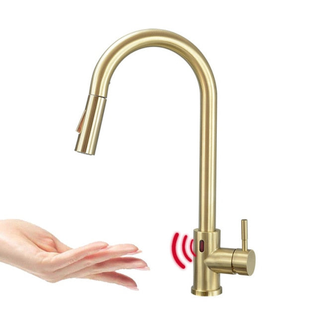 Brushed gold motion sensor kitchen faucet