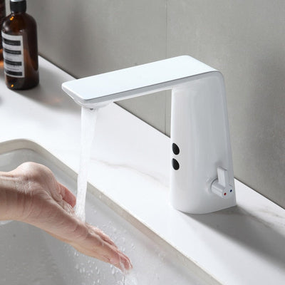 White sensor single hole bathroom faucet