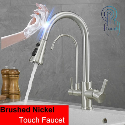 Smart Touch 2 way Water Filter Kitchen Faucet Matte Black-Brushed Nickel-Chrome