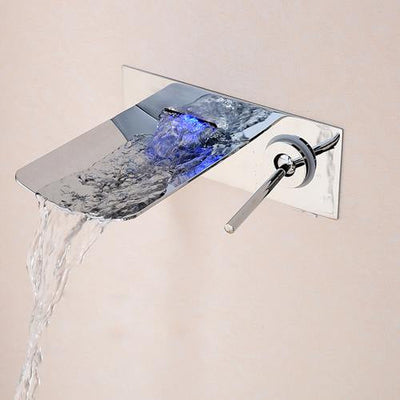 Black -Chrome LED Waterfall Wall Mount Bathroom Lavatory Faucet