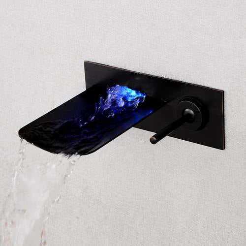 Black -Chrome LED Waterfall Wall Mount Bathroom Lavatory Faucet