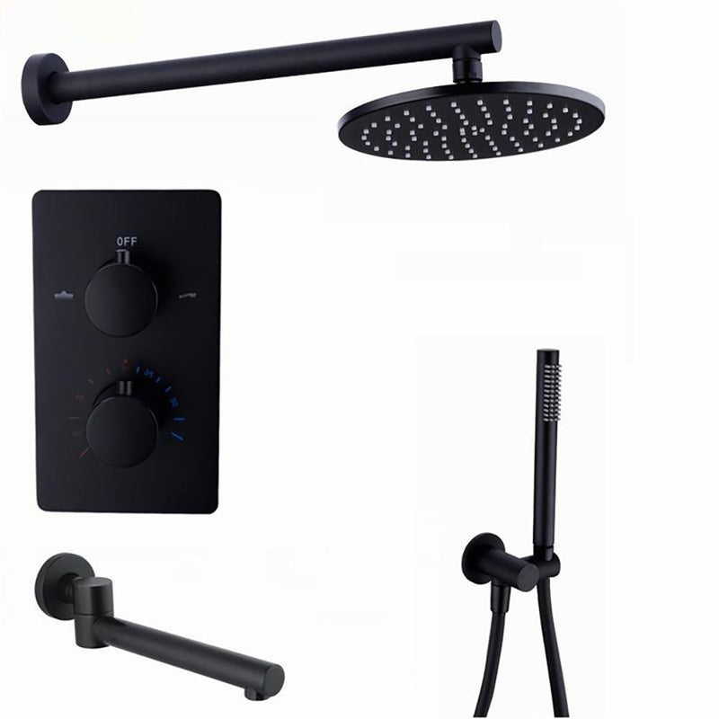 Black Thermostatic Shower Kit With 8-10-12 Inch Round Rain Shower Head