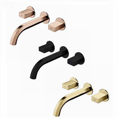 Rose Gold/Gold/Black Brass Plated Wall Mounted Bathroom Basin Faucet Hot And Cold Water Mixer Sink Washbasin Two Handle Tap