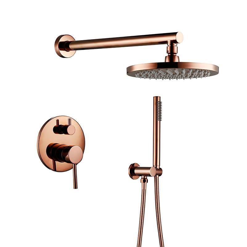 Rose Gold Brushed  Wall Mounted With 8-12 Inch Round Rain Head 2 Way Diverter Shower Kit