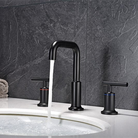 Black 8 Inch wide spread bathroom faucet