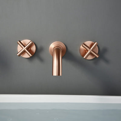 Copper Brushed Rose Gold Wall Mounted Cross Handles Bathroom Faucet