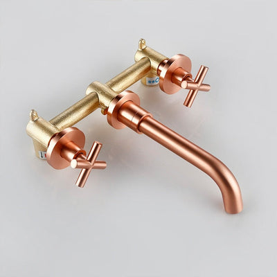 Copper Brushed Rose Gold Wall Mounted Cross Handles Bathroom Faucet