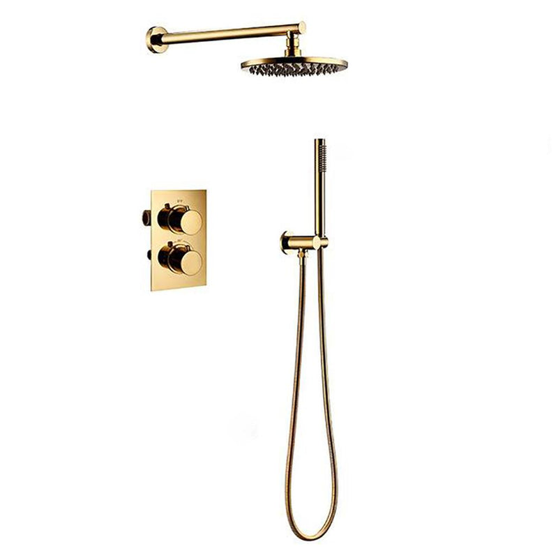 Gold Polished Brass 16"-12"-10- Inch Round Rain Head -Thermostatic Shower 2 Way Function Diverter Shower Kit